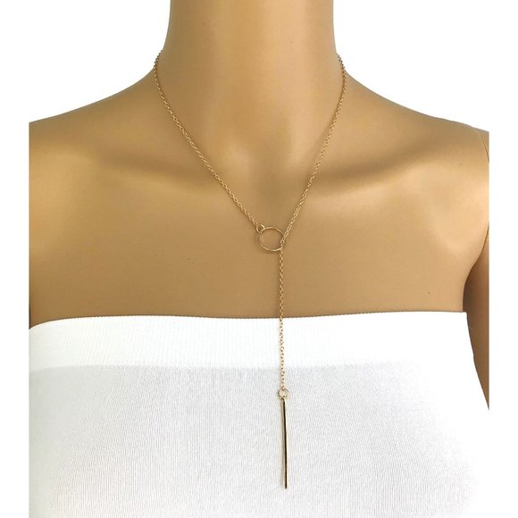 All Fashion Now Jewelry Lariat Necklace Adjustable Length Gold Tone